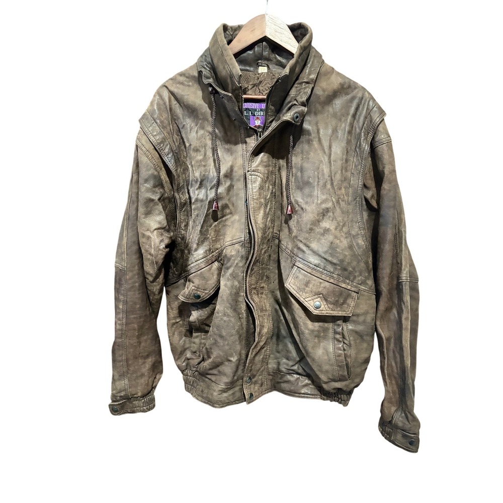Vintage Mens L.L. Direct Leather‎ Jacket Distressed Bomber Brown Coat Size XXL